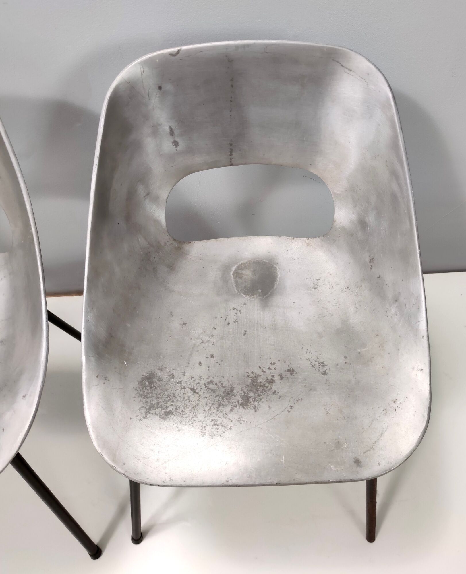 Set of Three Aluminum "Tulipe" Tonneu Chairs by Pierre Guariche, France