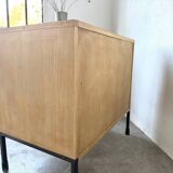 Three-drawer commode ARP — Minvielle, oak and lacquered metal, France, years