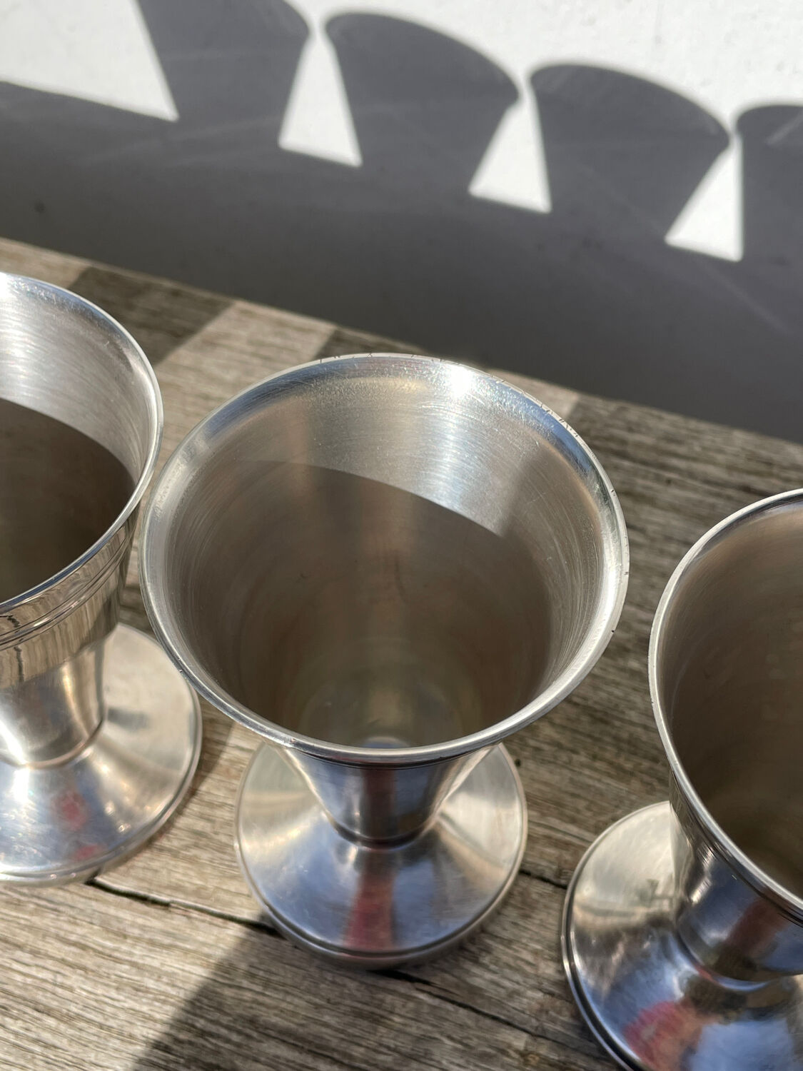 6 conical silver-plated metal bowls with hallmarks / Art Deco stemmed glasses