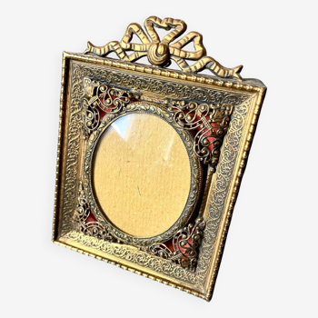 Cadre en métal antique en laiton doré cadre 10,5 cm x 9 cm verre convexe