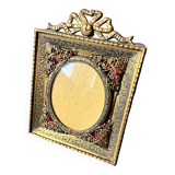Cadre en métal antique en laiton doré cadre 10,5 cm x 9 cm verre convexe