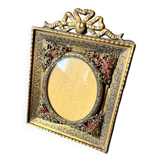 Antique metal frame gold coloured brass   frame 10.5 cm x 9 cm  convex glass