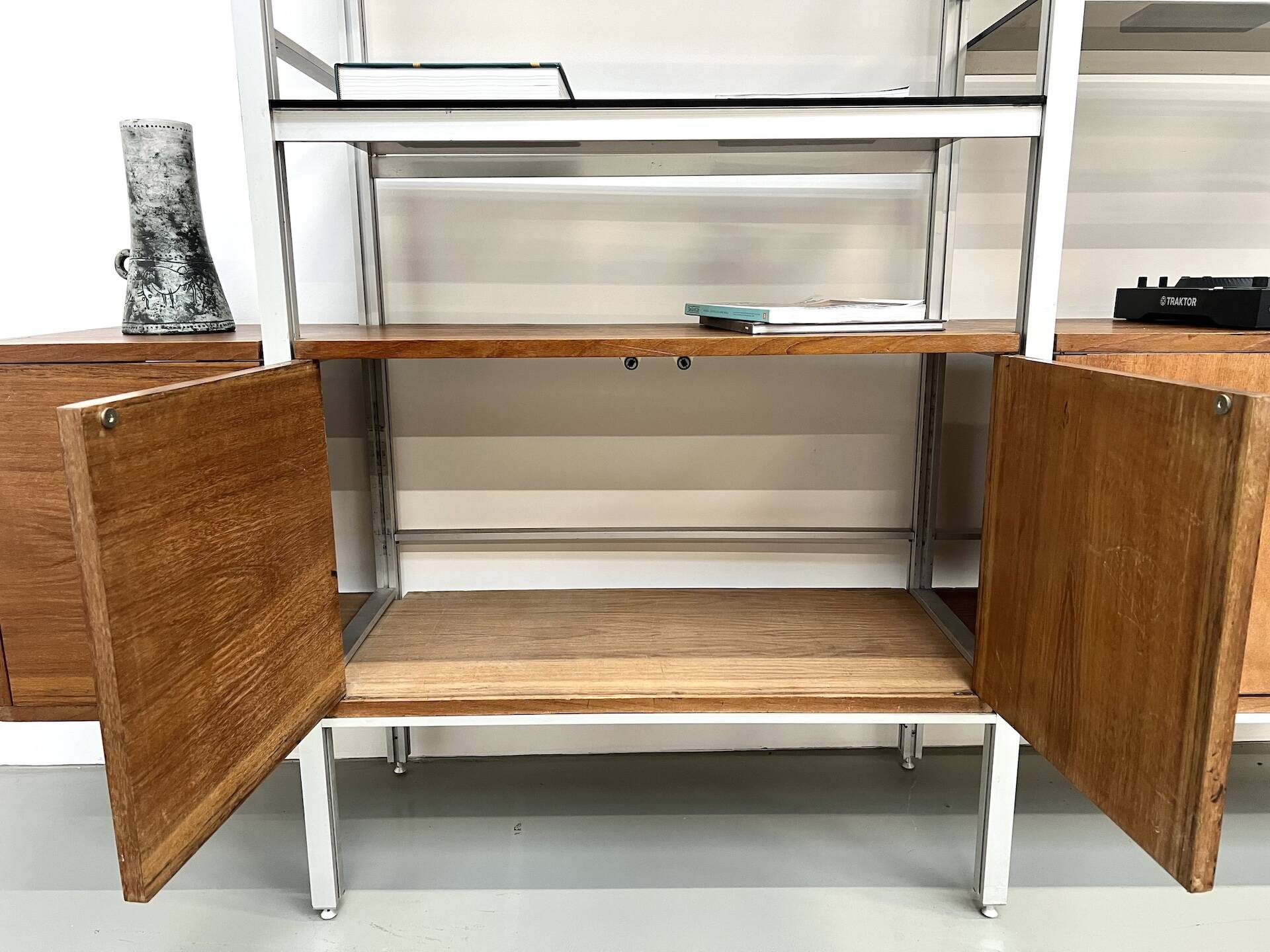 A row of 1980s bookshelves