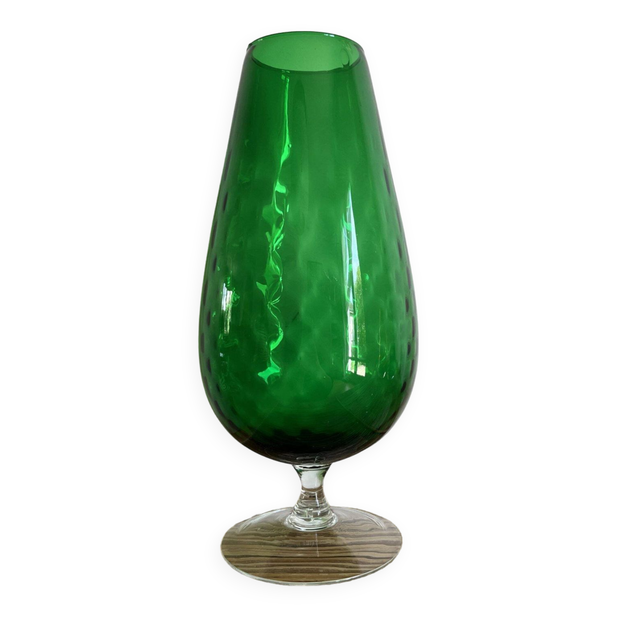 High green vase in empolied glass made in italy