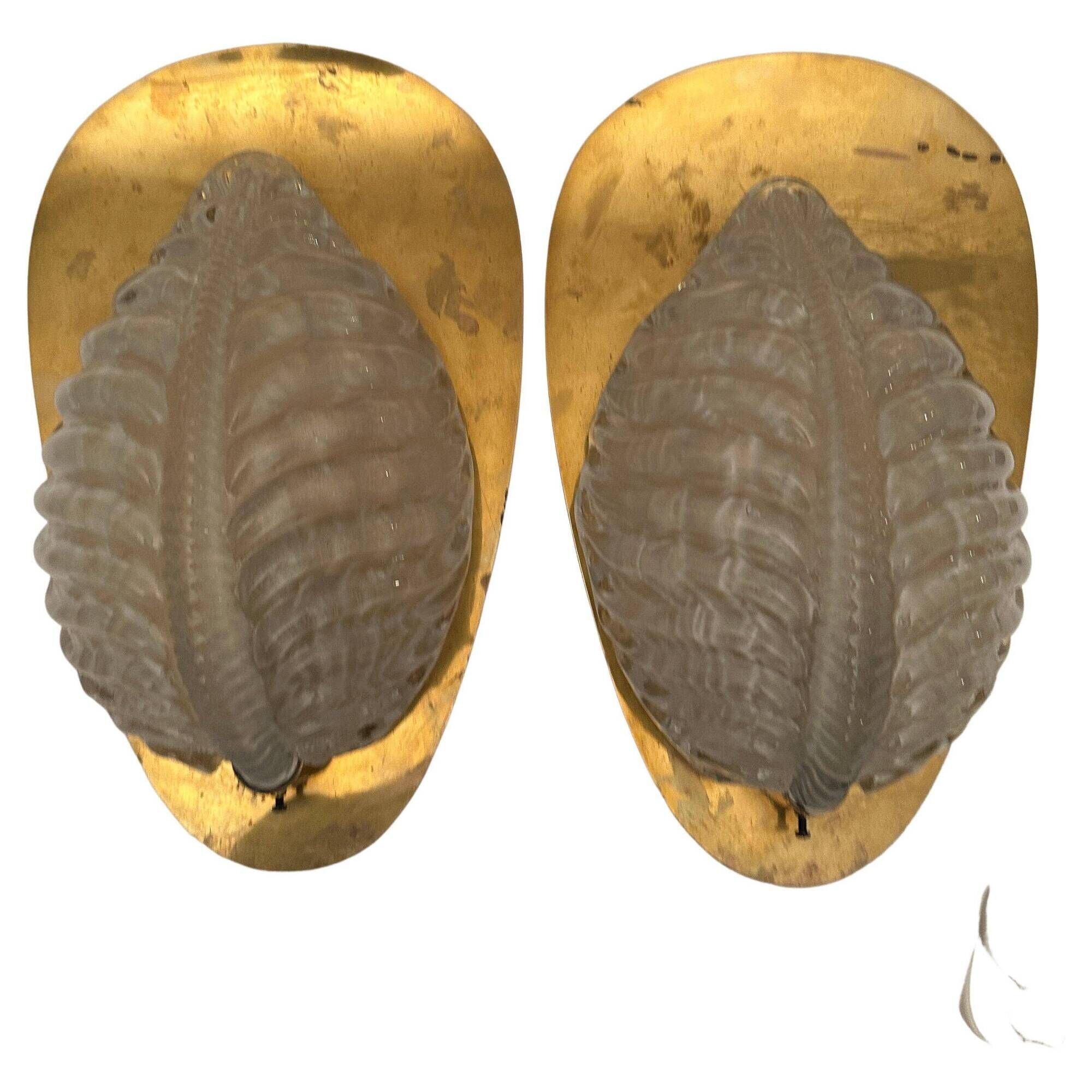 Fritz short brass and glass appliques in the shape of leaves Orrefors, 1960s