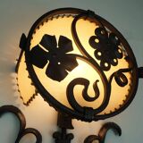 1970s WALL LAMP wrought iron and parchment koch & sons brutalist rustic