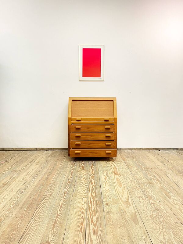 Cabinet d’écriture en teck danois du milieu du siècle, bureau ou bureau de secrétaire avec rouleau, années 1960