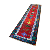Tapis rouge turc rustique noué à la main 88 cm x 371 cm