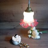 Bohemian style portable lamp in old pink skirted glass