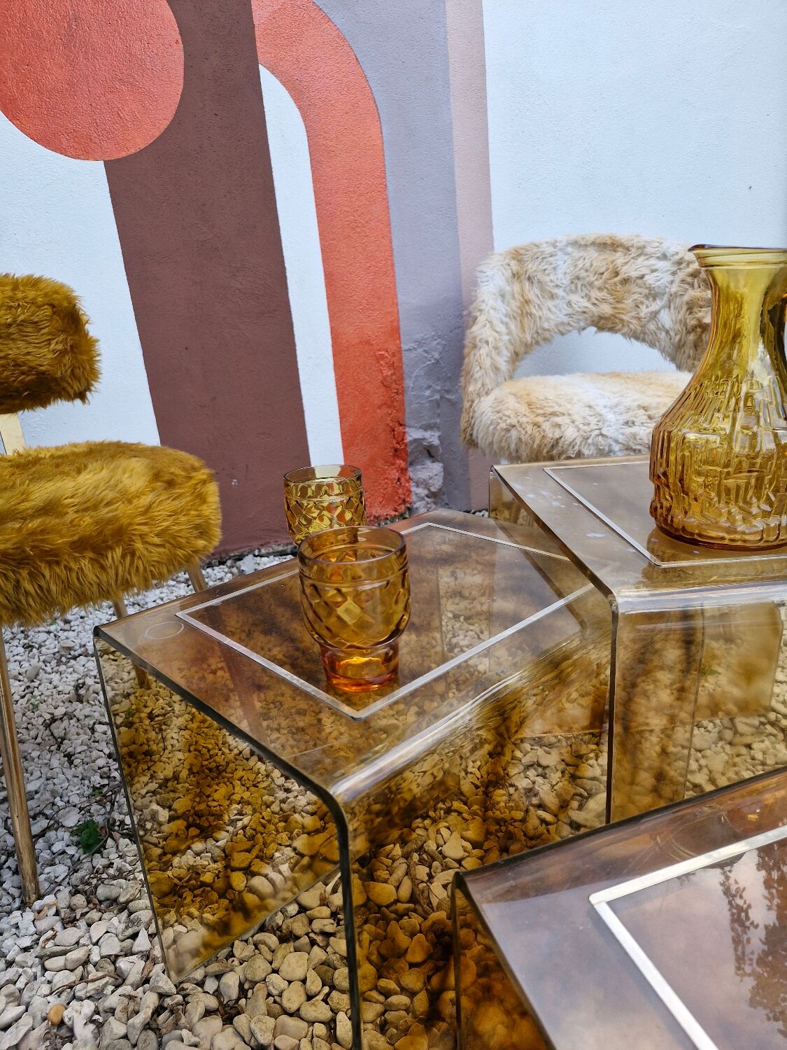 Set of 3 Moumoute Chairs, 2 Pelfran, 1 Barrel from 1960-1970.