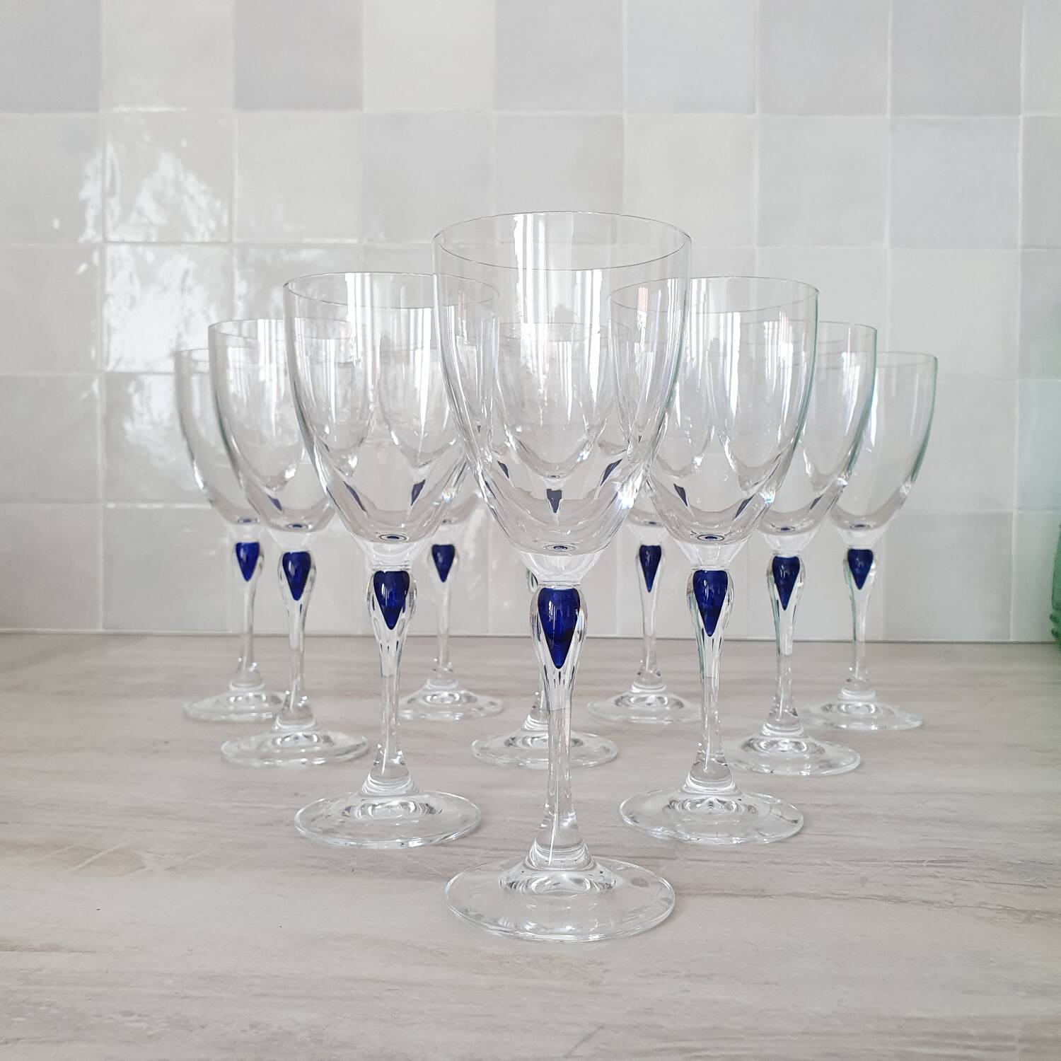 10 Crystal d'Arques glasses model Venice Sapphire blue