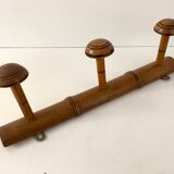 Vintage wooden wall coat rack 3 hooks bamboo rattan pattern