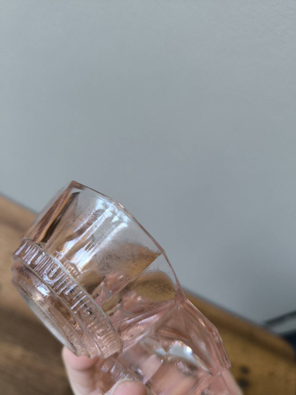 Vintage pink moulded glass salt and pepper shaker set.