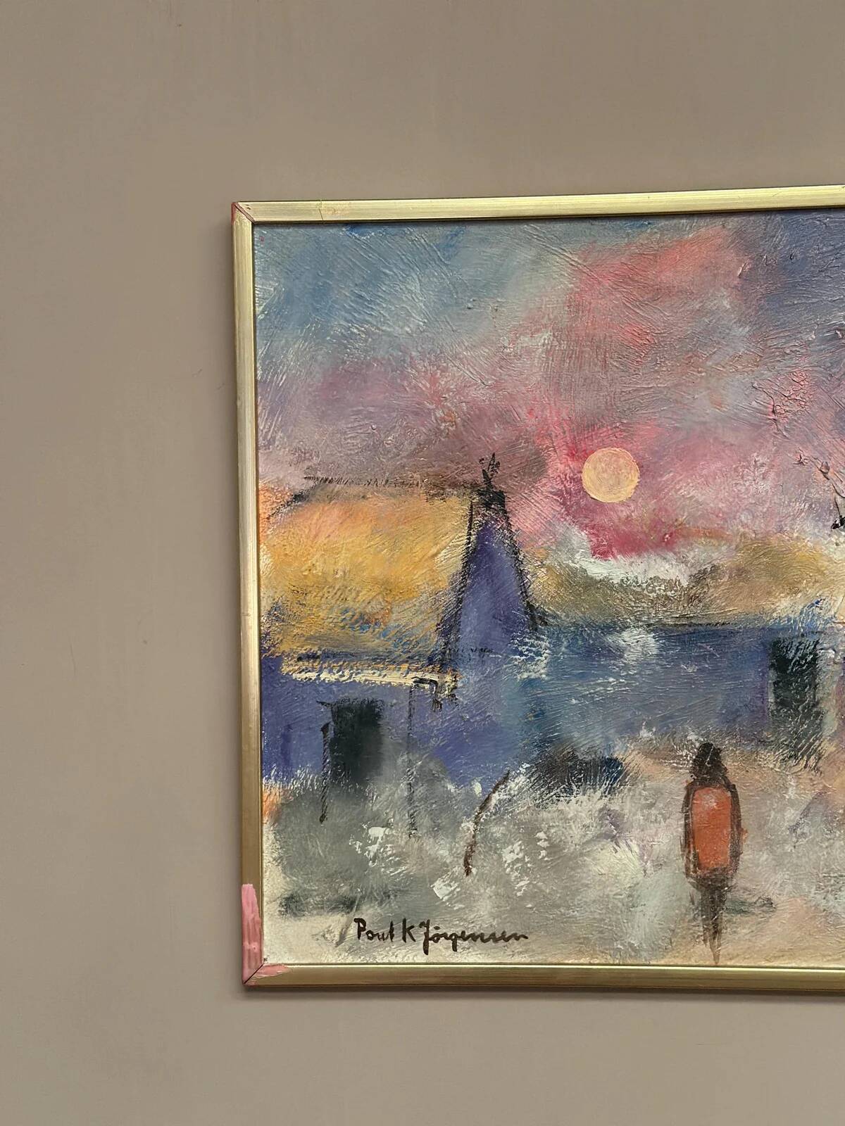 Original Swedish Oil on Panel – “Figure in Landscape” by Poul K. Jörgensen