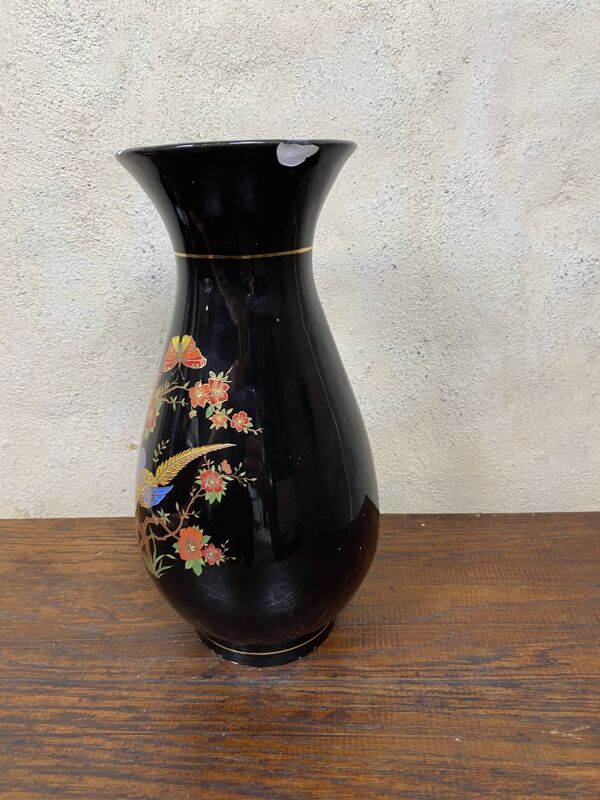 Vase asiatique japonais XX céramique noir