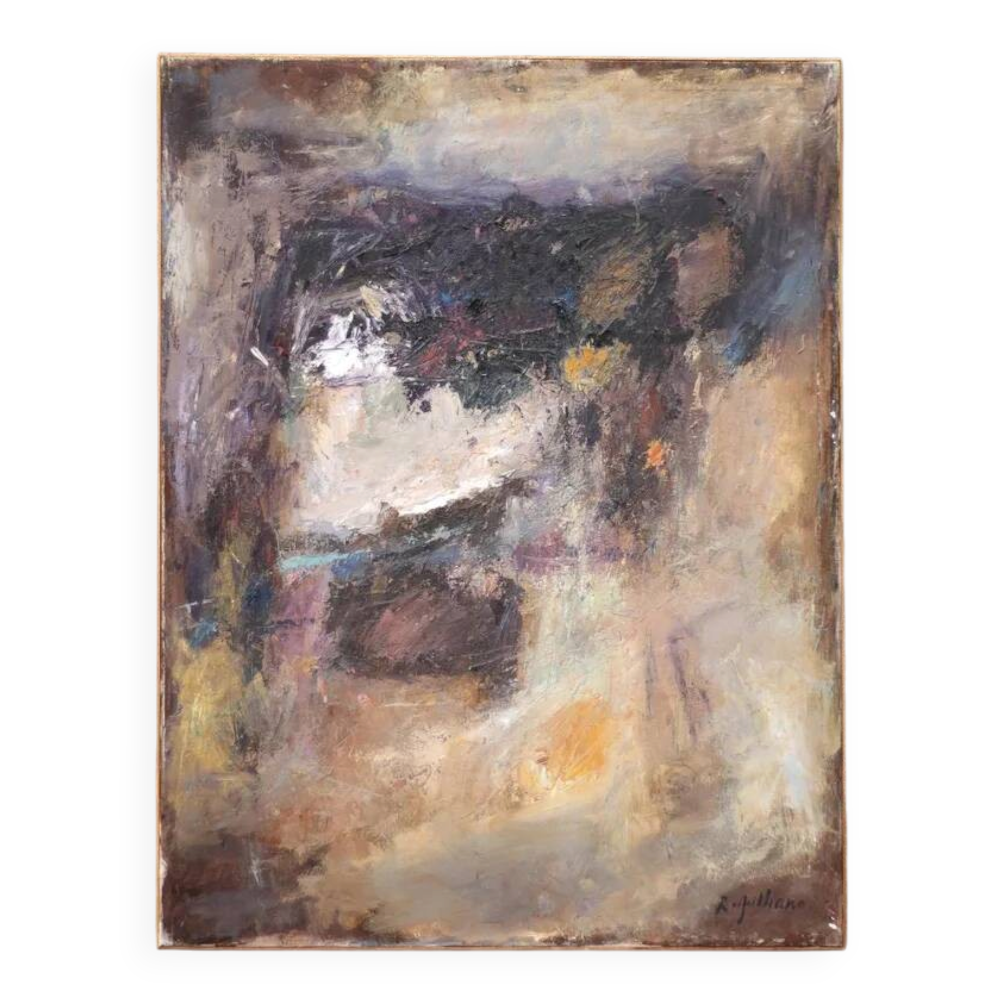 Oil on canvas signed Raymond Galliano, abstract composition, large wall painting, interior decoration.