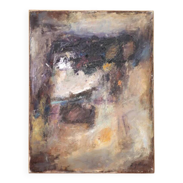 Oil on canvas signed Raymond Galliano, abstract composition, large wall painting, interior decoration.