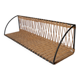 Vintage metal and wicker wall shelf, 1950s-1970s design, Mategot