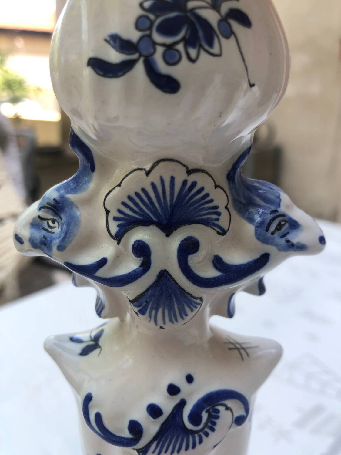Hand-painted Moustiers porcelain candle holder