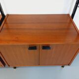 Vintage Italian double modular shelf bookcase in teak and metal