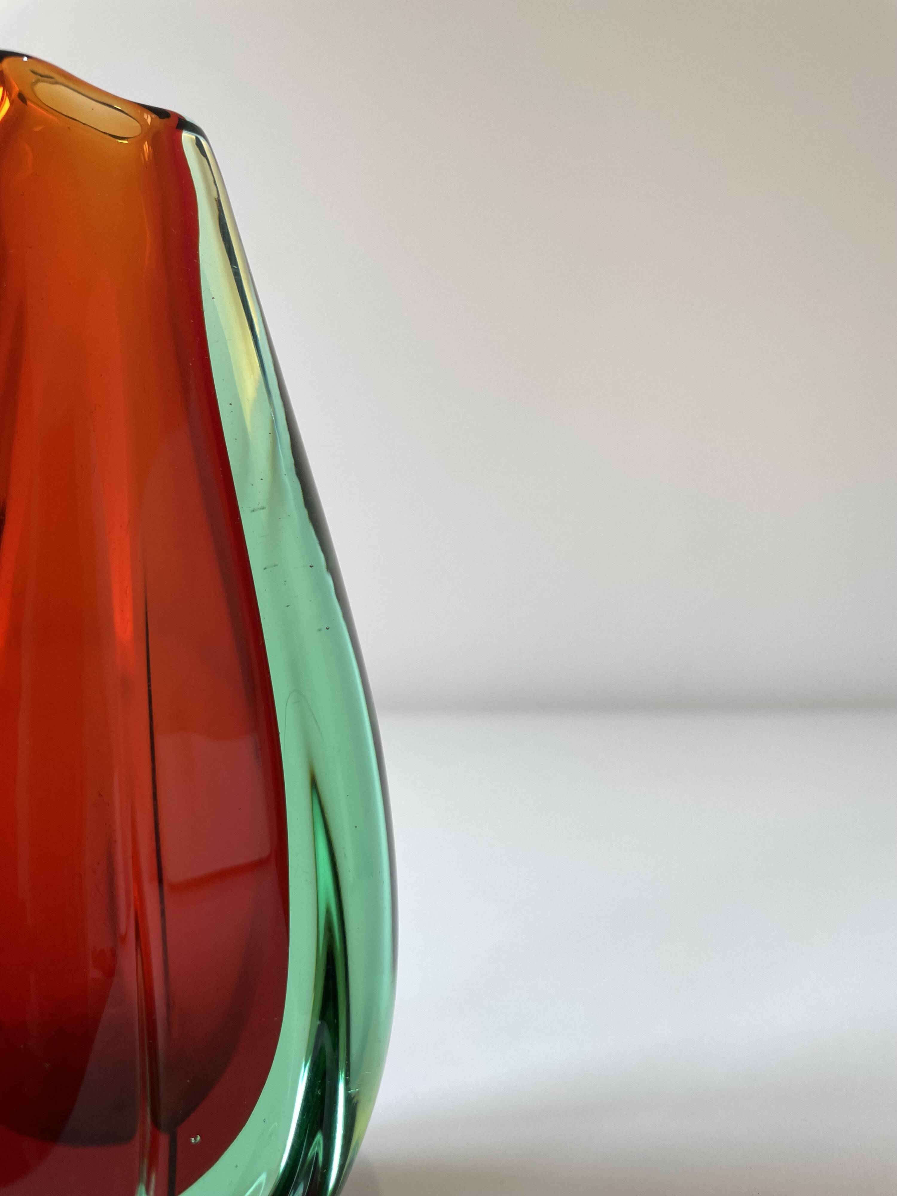 Murano Vase Sommerso Flavio Poli – Green and red – Italy, 1950s-1960s