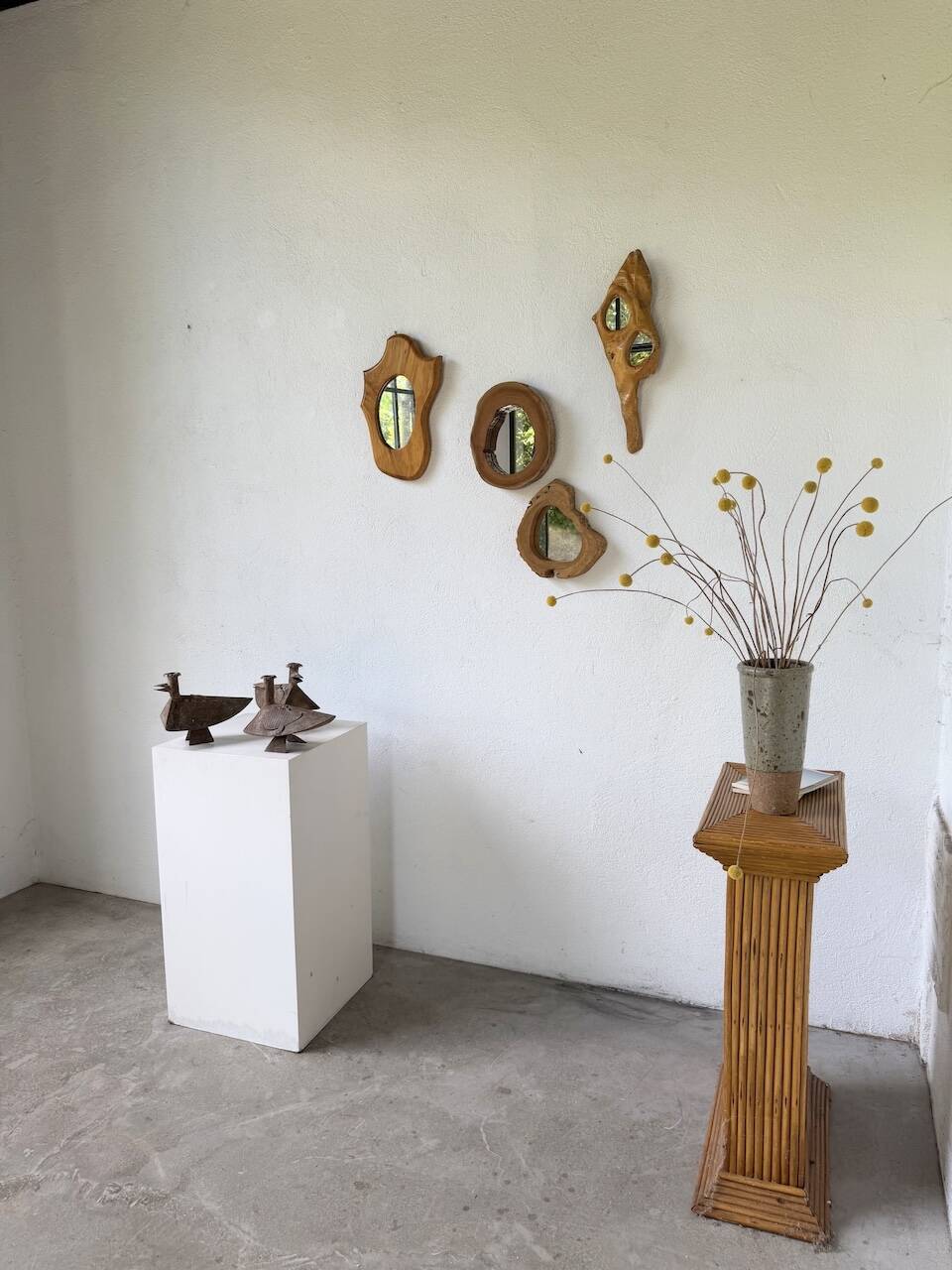 Series of three brutalist Folk Art candle holders