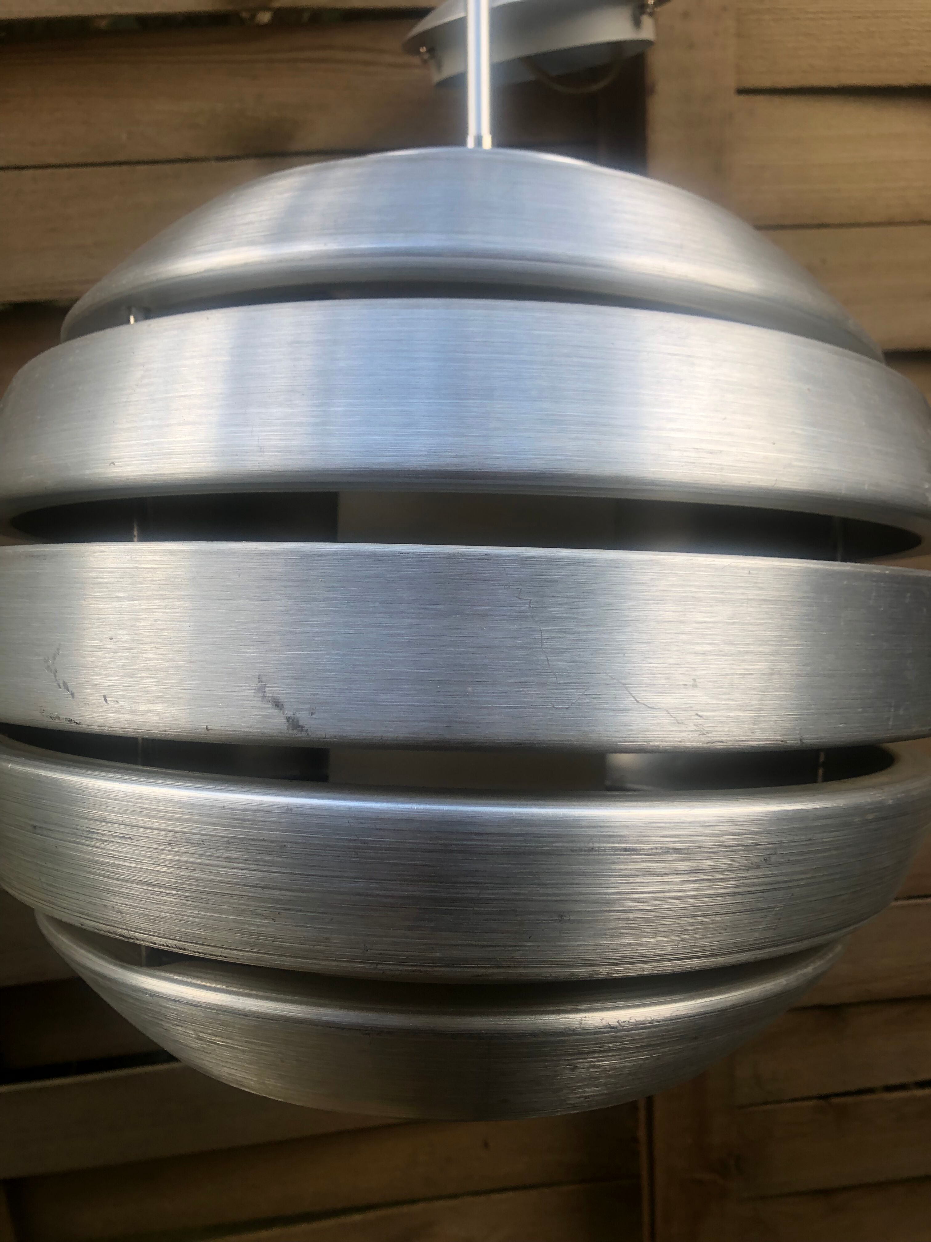 Polished steel pendant lamp with opaline cone 70s