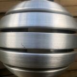 Polished steel pendant lamp with opaline cone 70s