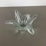 Large French Floral Crystal Glass Shell Bowl by Art Vannes, France, 1970s