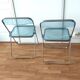Pair of translucent blue chairs Plia design Giancarlo Piretti for Castelli, 1960.