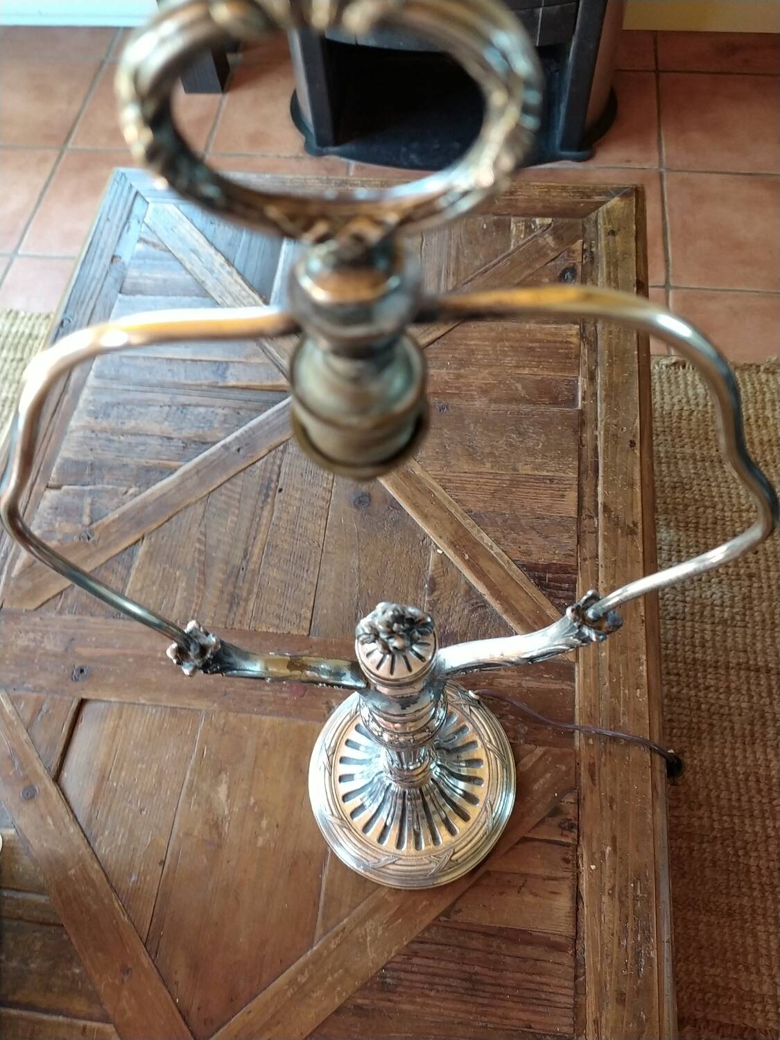 Pied de lampe Victorien en bronze argenté