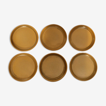 Set of six plates for dessert in sandstone Sarreguemines Atelier d'art dimension: diameter -19,5x1,5