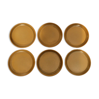 Set of six plates for dessert in sandstone Sarreguemines Atelier d'art dimension: diameter -19,5x1,5