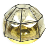 Mid Century Glashütte Limburg Ceiling Lamp Glass & Brass Germany 1960
