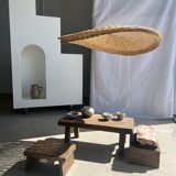 Rattan suspension or shade in the shape of a braided undulating circular tray d:80