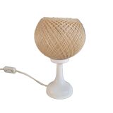 60's table lamp with tulip base and stretched wire shade.