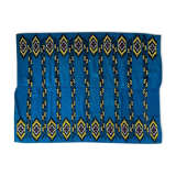 Romanian handwoven carpet with blue ground and yellow details