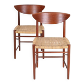 Set of 2 “316” teak/rattan chairs by Peter Hvidt & Orla Mølgaard Nielsen for Søborg Møbler / 1960s