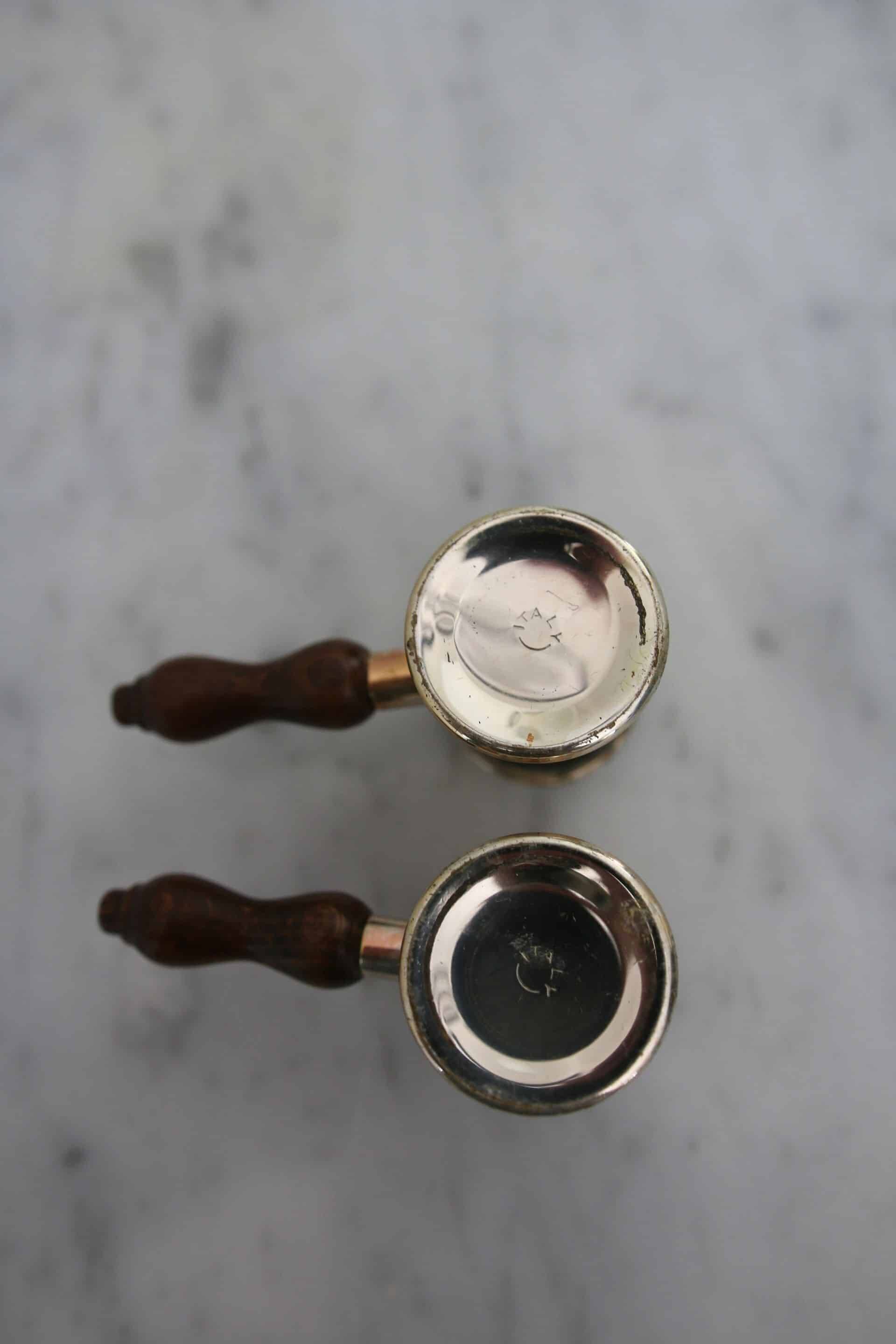 Antique brass salt and pepper shakers, Italy