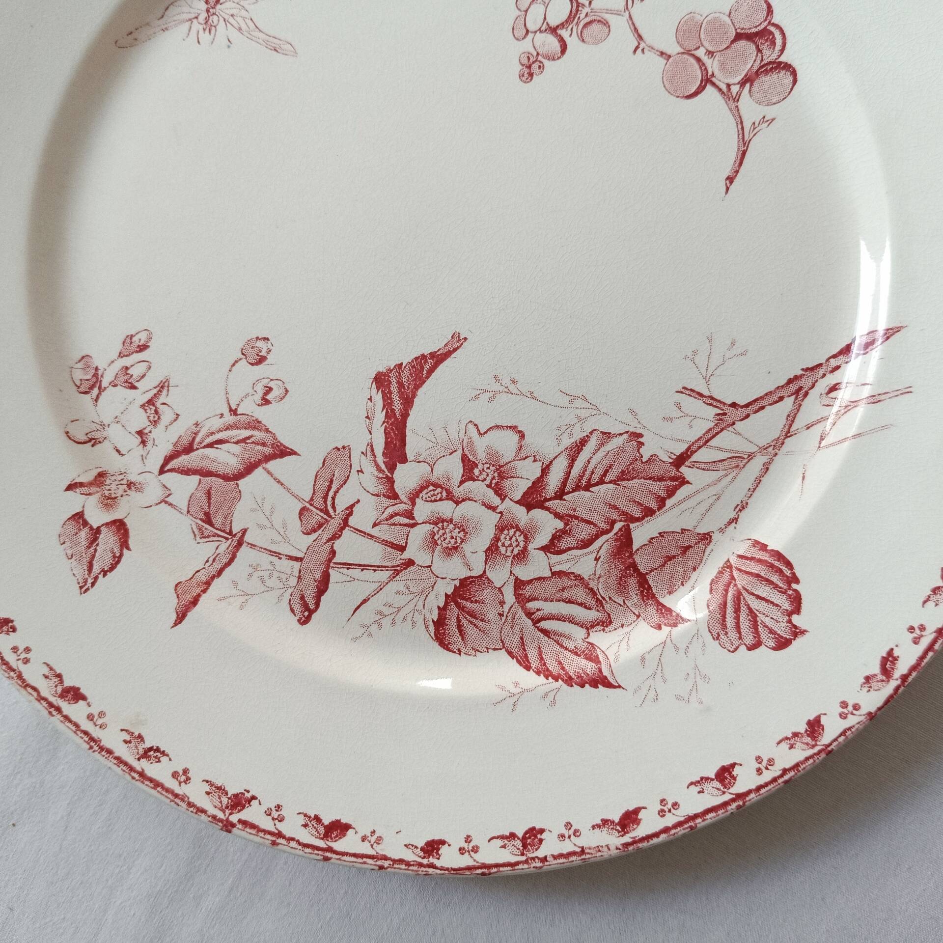 Lot of 2 Antique Plates Sarreguemines Model Carmen Red (Li)