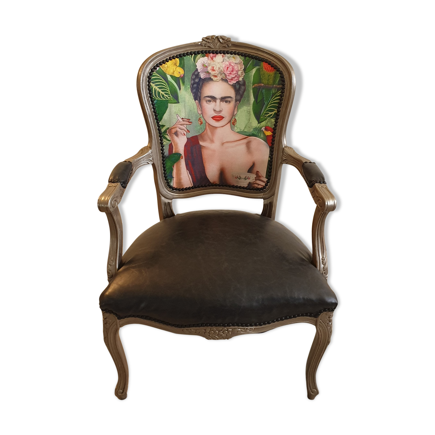 renovated Louis XV style armchair, Frida Kahlo folder