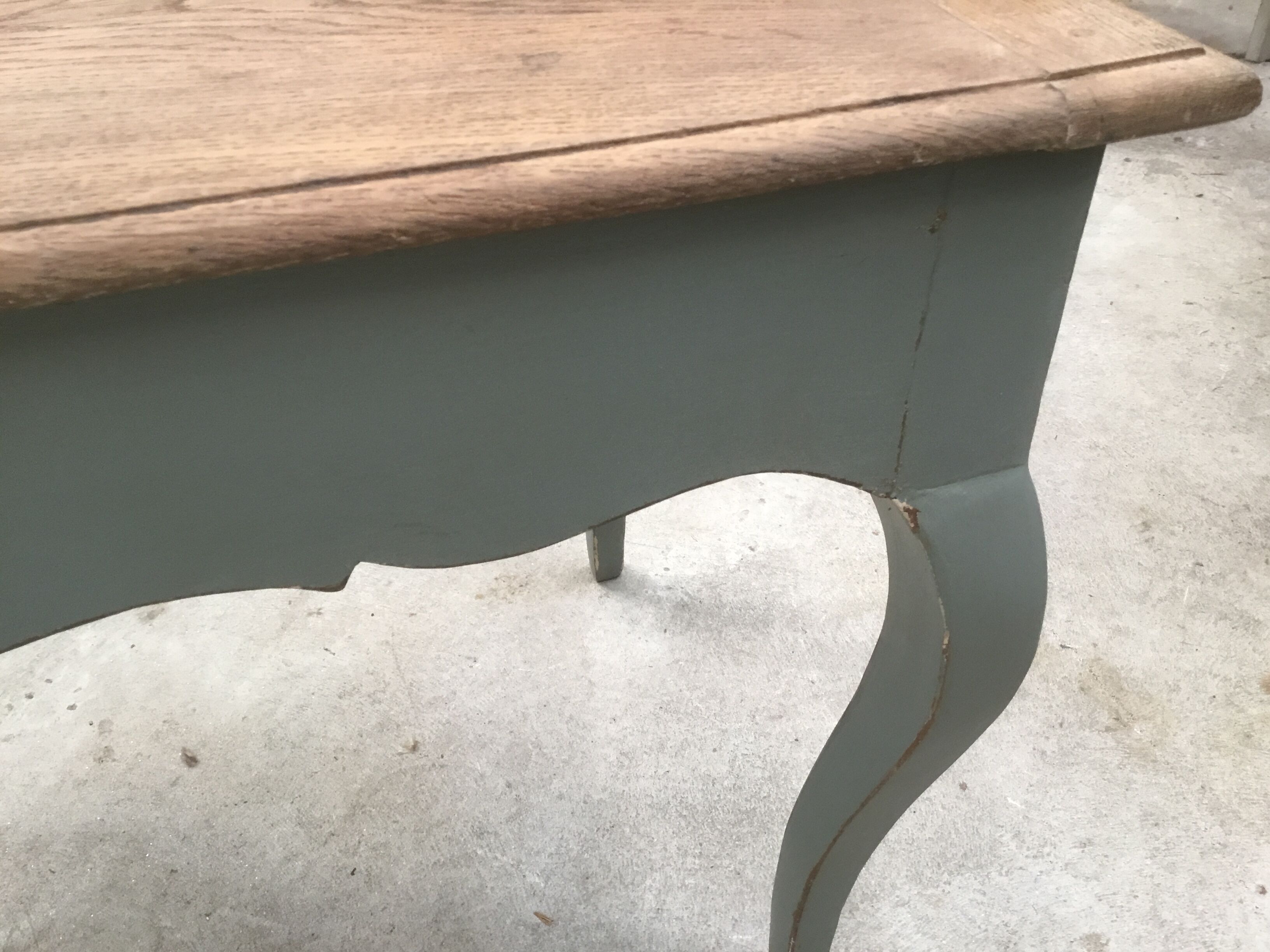 Rectangular coffee table, painted color green Sage and patina