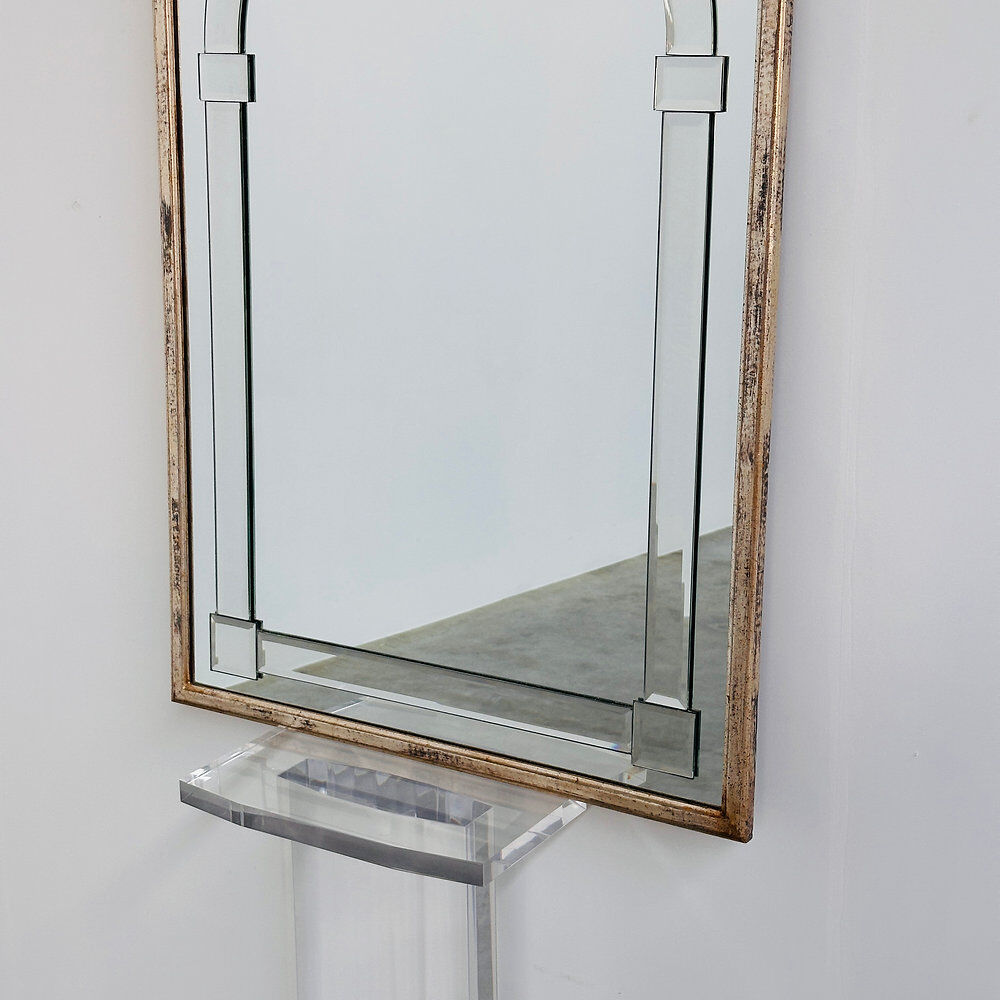 Large Art Deco style beveled wall mirror with architectural arch design