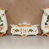 Pair of Vases + Planter Art Nouveau Barbotine / Faience