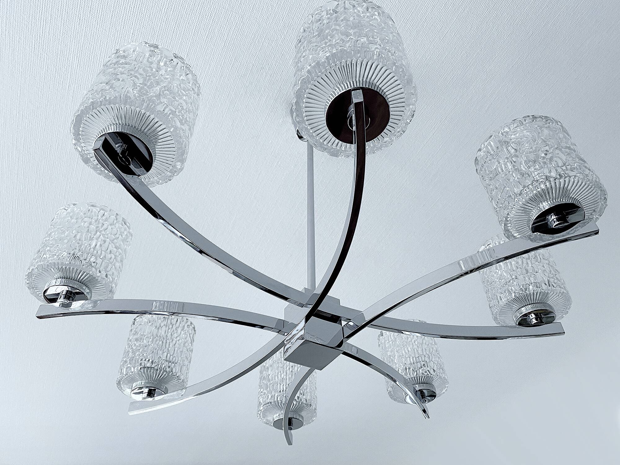 Large Vintage Architectonic  Chrome Glass Pendant Light
