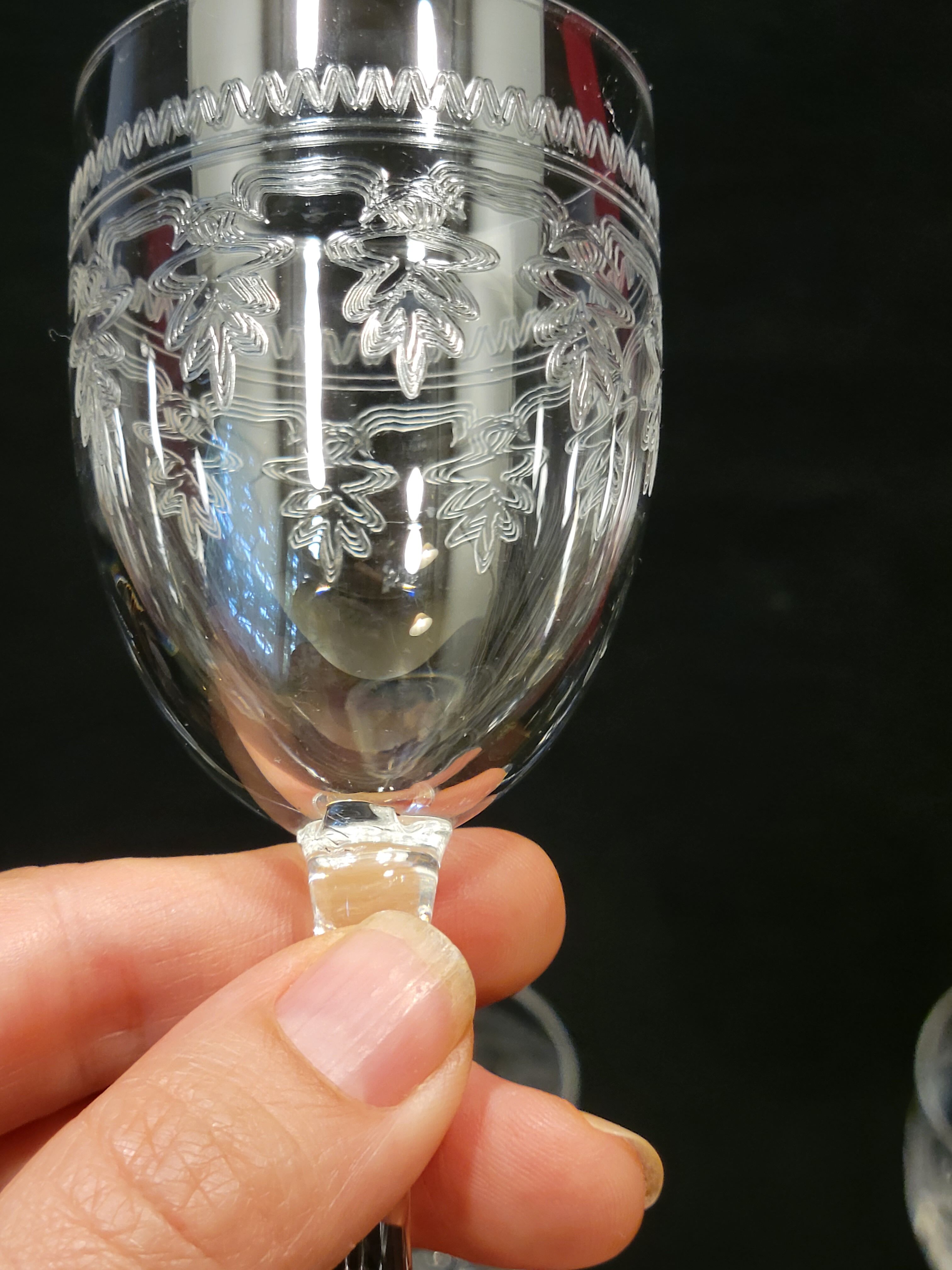 6 old Port stemmed glasses in engraved baccarat crystal
