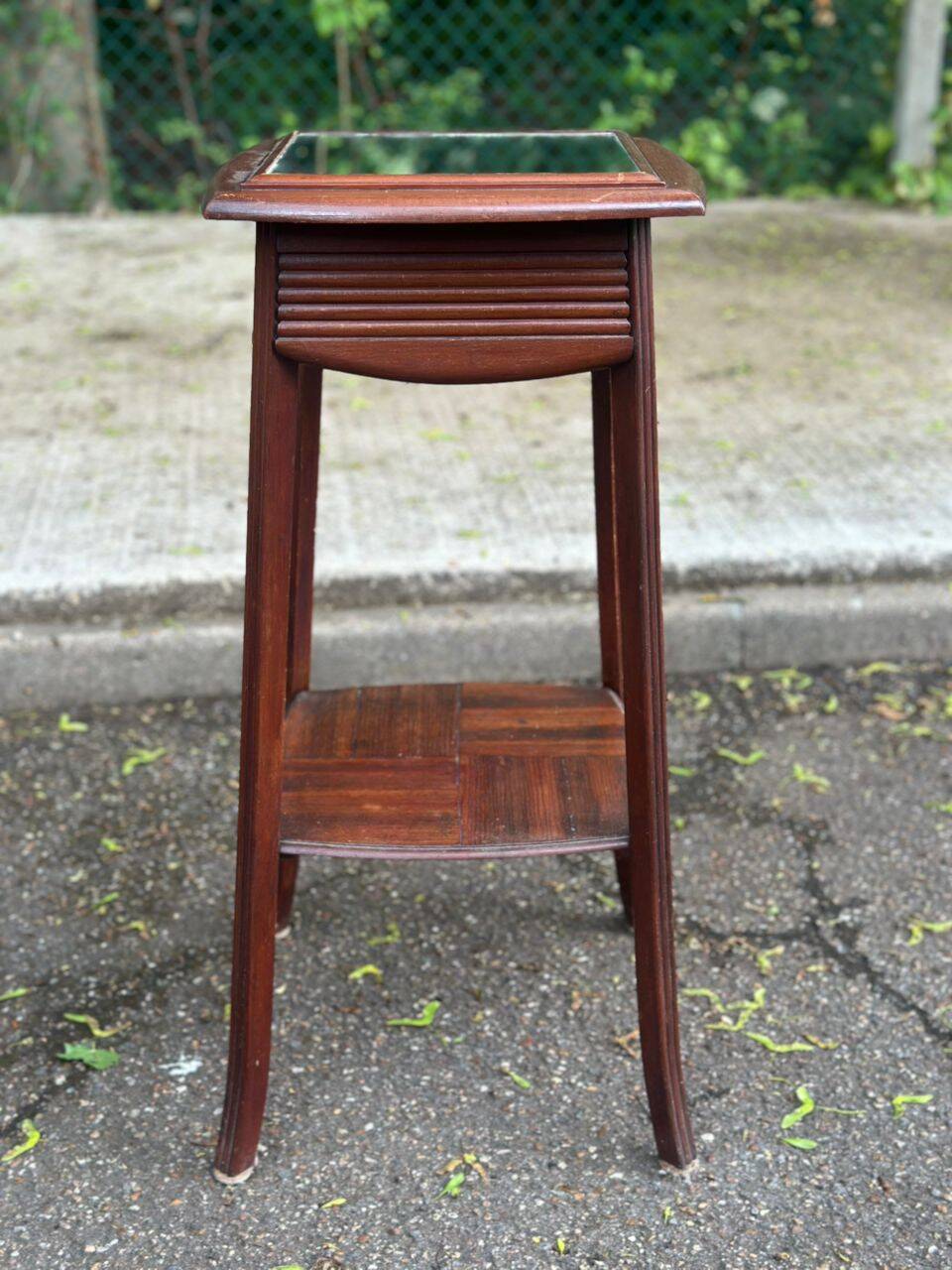 Vintage shelf unit in solid teak wood and mirror