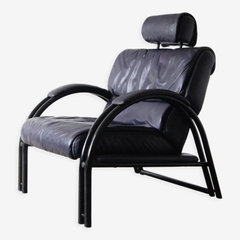Vintage postmodern leather Italian Memphis lounge armchair