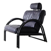 Vintage postmodern leather Italian Memphis lounge armchair