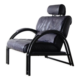 Vintage postmodern leather Italian Memphis lounge armchair